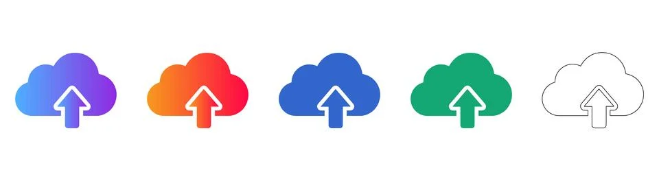 Cloud Upload Digital Sync Icon Set Illustrazione stock
