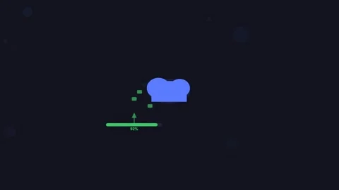 Cloud upload download corporate tech scene. Flat design dark mode Stock Footage 342621476