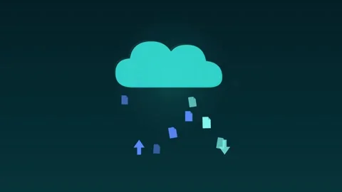 Cloud upload download files transfer turquoise cloud loop Видео 342612353