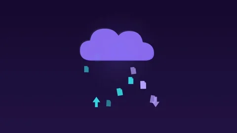 Cloud upload download files transfer violet cloud loop Stock-Footage 342612355