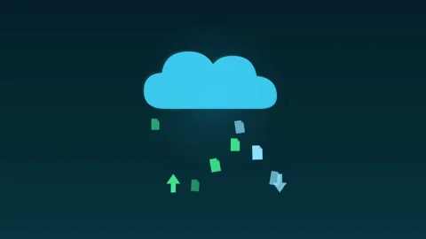 Cloud upload download files transfer aqua cloud loop Stock Footage 342612362