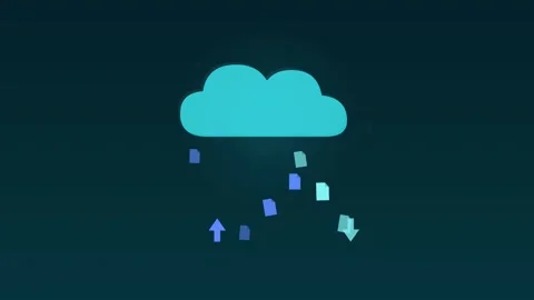 Cloud upload download files transfer cyan cloud loop Видео 342612381