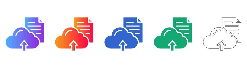 Cloud Upload File Icons Set Stock Illustration