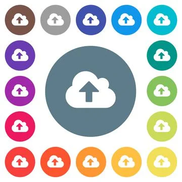 Cloud upload flat white icons on round color backgrounds Stock Illustration