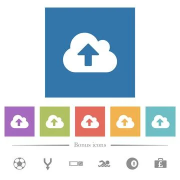 Cloud upload flat white icons in square backgrounds 스톡 일러스트
