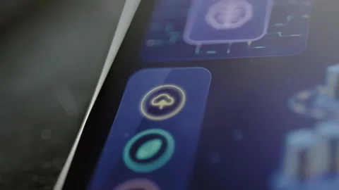 Cloud upload icon below AI processor Stock Footage 345489730