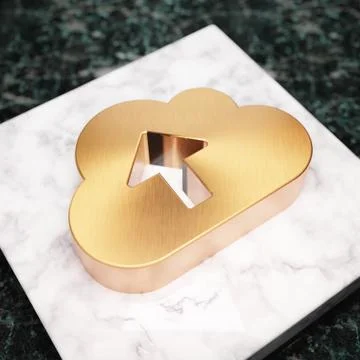 Cloud Upload icon. Bronze Cloud Upload symbol on white marble podium. Stock Illustration