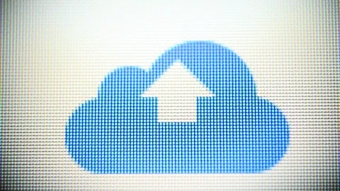 Cloud upload icon on computer display. Cloud server communication data transfer Vidéo 111665181
