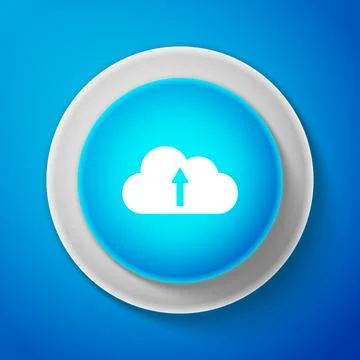 Cloud upload icon isolated on blue background. Circle blue button. Vector Illustrazione stock