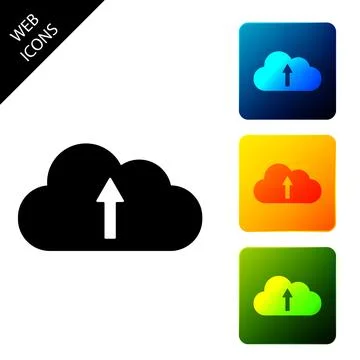 Cloud upload icon isolated on white background. Set icons colorful square Illustrazione stock