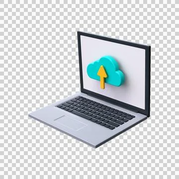 Cloud upload icon. Loading process on laptop screen. Cloud storage and data p Stock Illustration