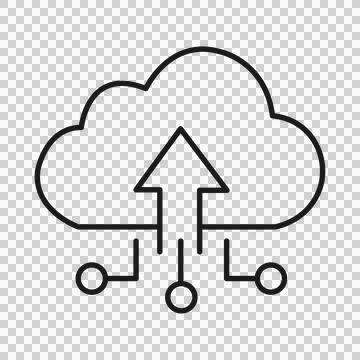 Cloud upload icon with network nodes for data transfer and digital storage. Stock Illustration