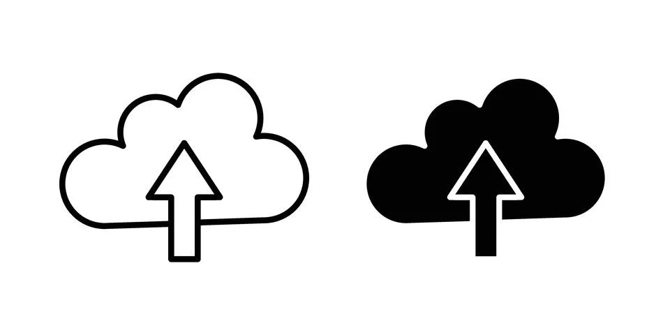 Cloud upload icon. Outline, flat icons Stock Illustration
