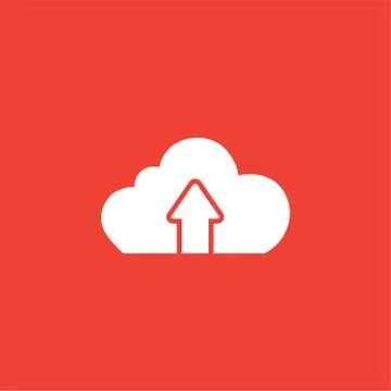 Cloud Upload Icon On Red Background. Red Flat Style Vector Illustration. Stock Illustration