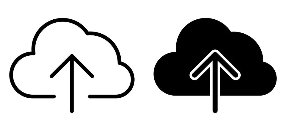Cloud Upload Icon Set Featuring Both Black and White Designs for Digital Use Stock Illustration