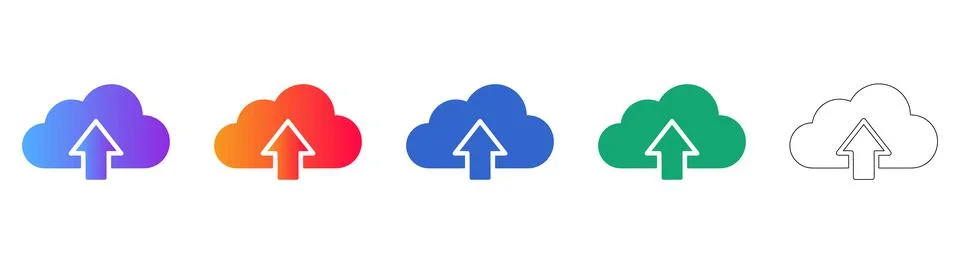 Cloud Upload Icon Set in Gradient and Line Art Illustrazione stock