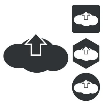 Cloud upload icon set, monochrome Stock Illustration