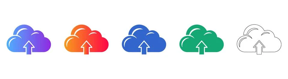 Cloud Upload Icon Set in Multiple Styles Stock Illustration