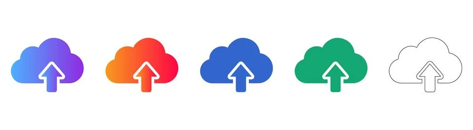 Cloud Upload Icon Set in Multiple Styles Stock Illustration