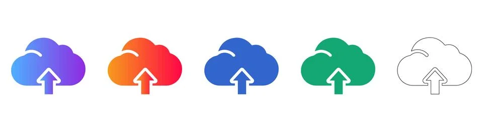 Cloud Upload Icon Set in Multiple Colors Stock Illustration