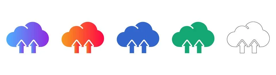 Cloud Upload Icon Set in Multiple Gradient Colors Stock Illustration