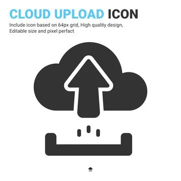 Cloud upload icon vector with glyph style isolated on white background Illustrazione stock