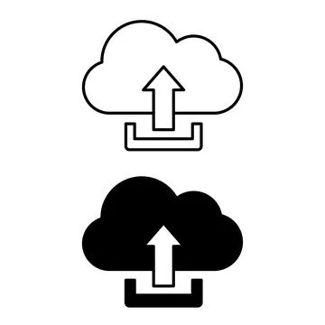 Cloud Upload Icons. Black and White Vector Illustrations. Saving Files to a.. Illustrazione stock