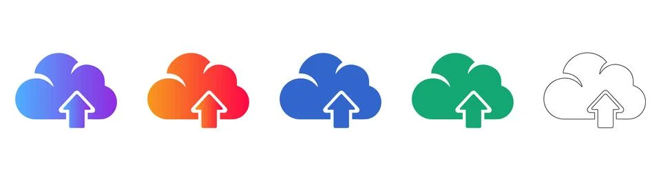 Cloud Upload Icons: Data Storage and File Transfer Symbol Set Stock Illustration