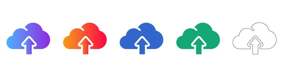 Cloud Upload Icons in Gradient and Outline Styles Stock Illustration