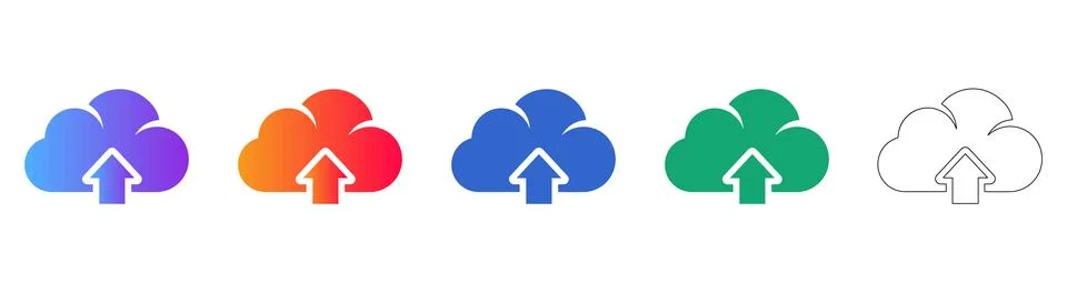 Cloud Upload Icons with Gradient and Line Art Styles Stockillustratie
