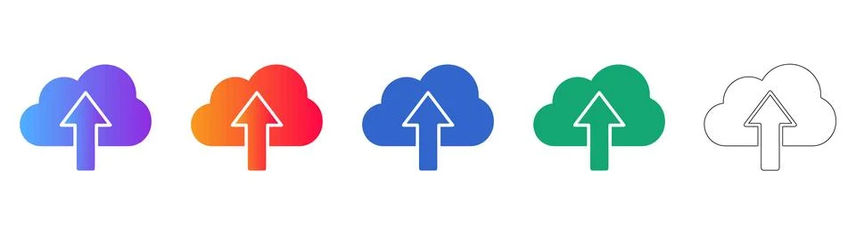 Cloud Upload Icons Set with Colorful Gradients Stock Illustration