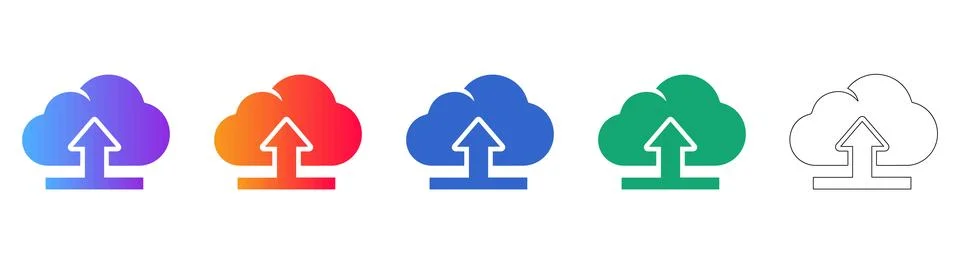Cloud Upload Icons with Upward Arrow Symbol Stock Illustration