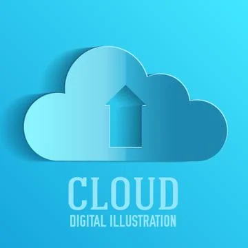 Cloud upload information on server illustration concept. Realistic with shadow Stock Illustration