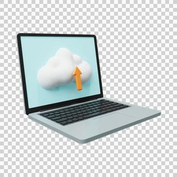 Cloud Upload on laptop. Upload icon. 3d render. イラスト素材