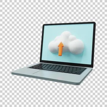 Cloud Upload on laptop. Upload icon. 3d render. イラスト素材