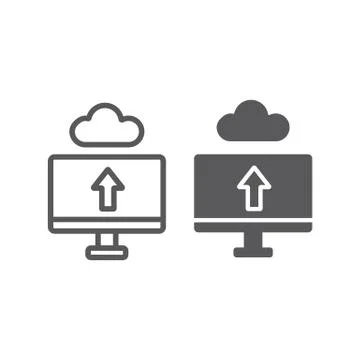 Cloud upload line and glyph icon, technology and system, data transfering sign Stock Illustration