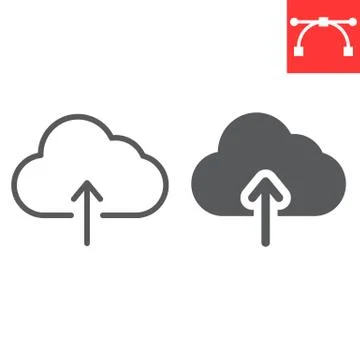 Cloud upload line and glyph icon, ui and button, computing sign vector graphics Stock Illustration