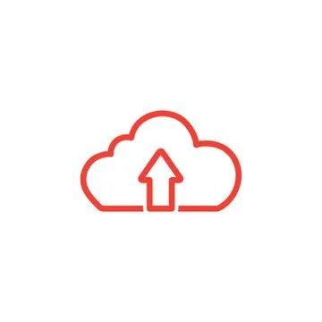 Cloud Upload Line Red Icon On White Background. Red Flat Style Vector Illustrazione stock