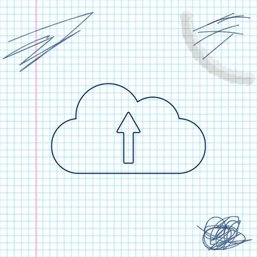 Cloud upload line sketch icon isolated on white background. Vector Illustration Illustrazione stock