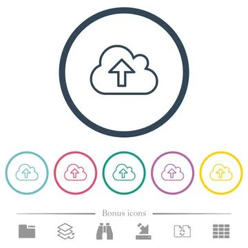 Cloud upload outline flat color icons in round outlines 스톡 일러스트