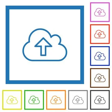 Cloud upload outline flat framed icons Stock Illustration