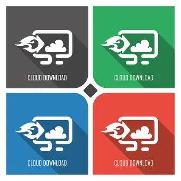 Cloud upload to PC flat vector icon on colorful background. simple PC web icons Stock Illustration