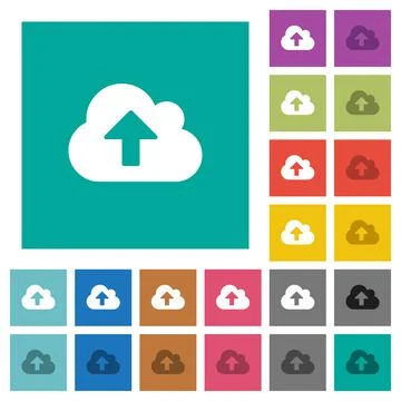 Cloud upload square flat multi colored icons Illustrazione stock
