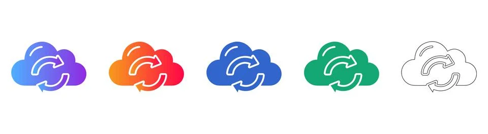 Cloud Upload &amp; Sync Icon Set with Upward Arrows Stock Illustration