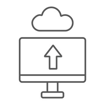 Cloud upload thin line icon, technology and system, data transfering sign Illustrazione stock