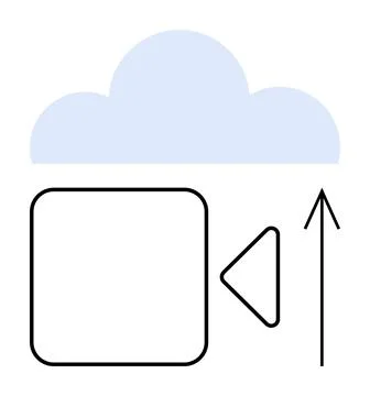 Cloud Upload Video Concept with Simple Camera and Arrow Line Design 스톡 일러스트