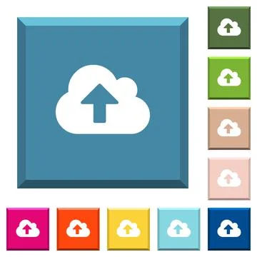 Cloud upload white icons on edged square buttons イラスト素材
