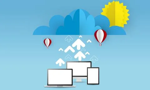 Cloud uploading concept, vector 3d illustration Stock Illustration