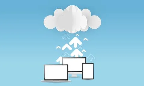 Cloud uploading concept, vector 3d illustration Stock Illustration