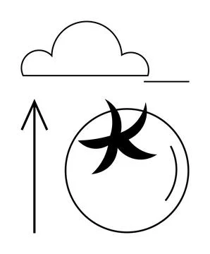 Cloud, Upward Arrow, and Circular Shape with Swirl Indicating Progress and .. Stock Illustration